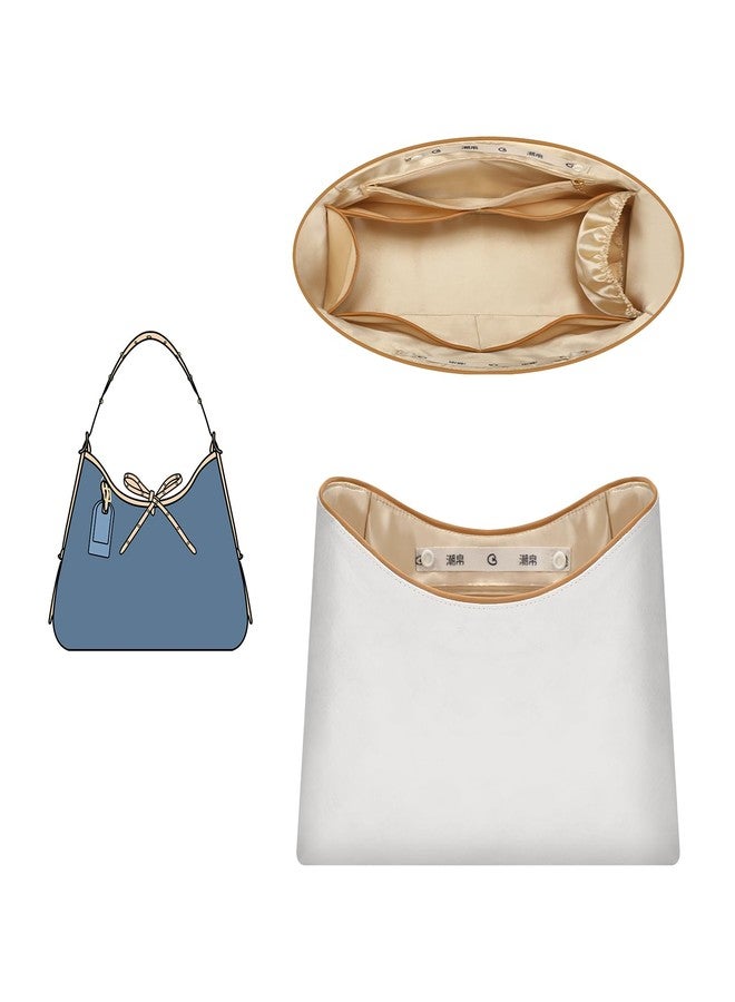 GIVLEFLY Purse Organizer Insert Fit for Carryall PM and Denim Tote Bag Organizer Insert with Cup Holder, Light Weight Dividers for Inside Purse with Built-In Zipper Pocket (Beige Lining,Medium) - Image 1