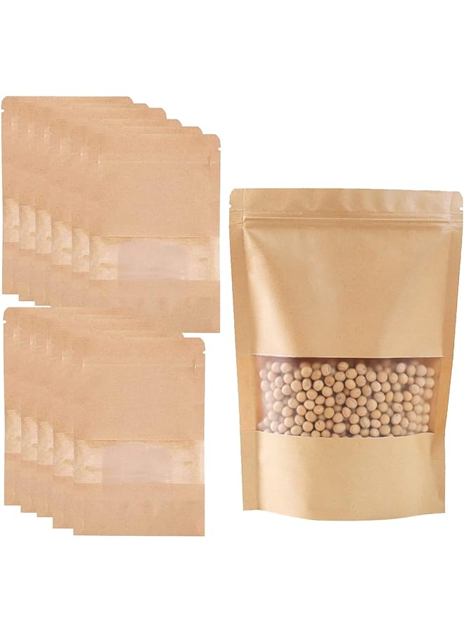 ECVV 40Pcs Kraft Bags With Transparent Window Multipurpose Stand Up Pouches Ziplock Seal Storage Bags For Small Business Family Packing 15X22Cm - Image 1