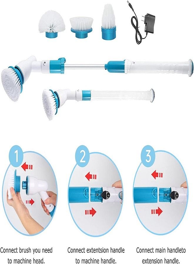 Spin فرشاة كهربائية دوارة، فرشاة أرضية دش لاسلكية 360 درجة، أدوات تنظيف منزلية، مع 3 رؤوس فرشاة قابلة للاستبدال وذراع تمديد، مناسبة لأحواض الاستحمام والمطابخ والحمامات والبلاط والمراحيض - Image 2