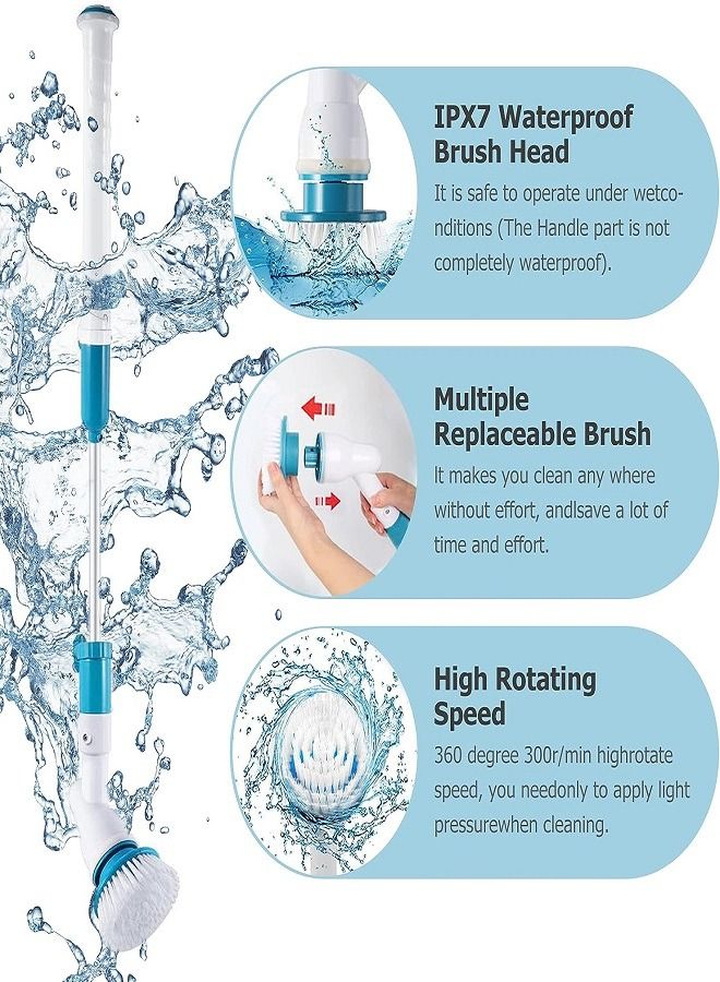 Spin فرشاة كهربائية دوارة، فرشاة أرضية دش لاسلكية 360 درجة، أدوات تنظيف منزلية، مع 3 رؤوس فرشاة قابلة للاستبدال وذراع تمديد، مناسبة لأحواض الاستحمام والمطابخ والحمامات والبلاط والمراحيض - Image 5