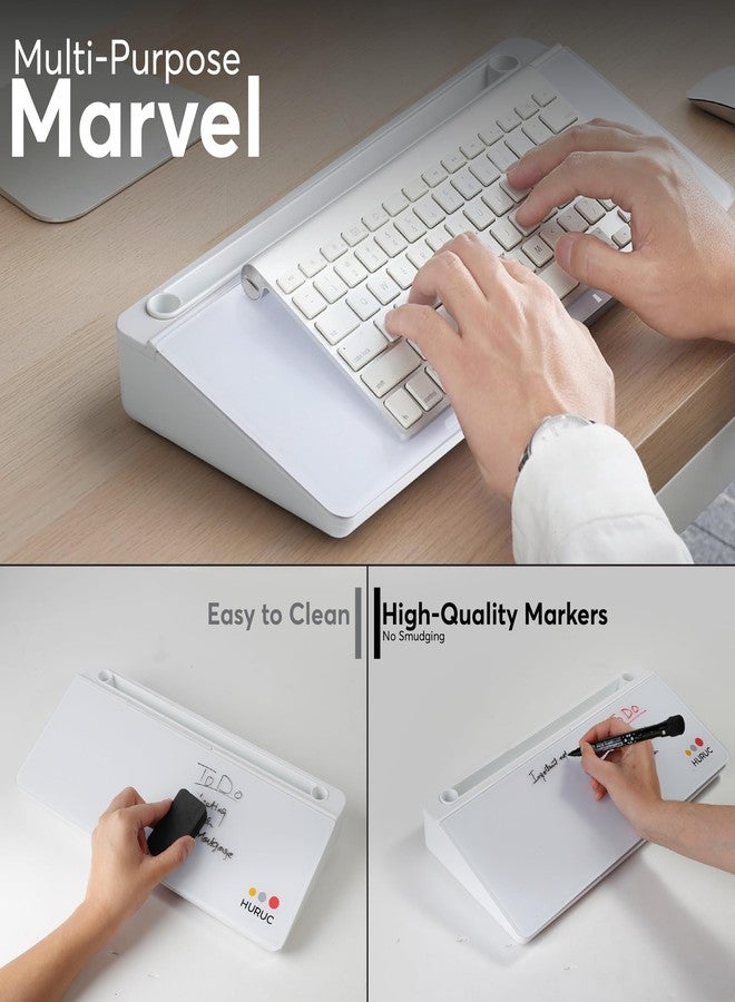 HURUC Small Glass Desktop Whiteboard with Storage,15.3"x7.08"x2.16" inch Desk White Board with Markers & Duster, Desktop Dry Erase Board, Desk Buddy Organizer for Home, Office, School (White) - Image 5