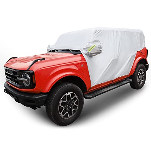 JSCARLIFE Car Cover for F-ord Bronco 4 Door 2021 2022 Windproof Dustproof Scratch Resistant Outdoor UV Protection Auto Rain Sunshade Exterior Cover Accessories (Half Car Cover) - Image 1