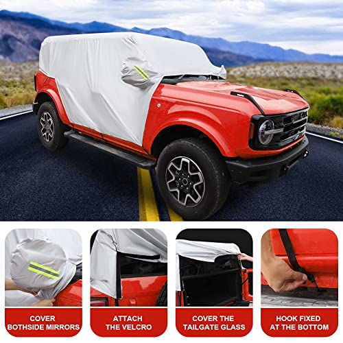 JSCARLIFE Car Cover for F-ord Bronco 4 Door 2021 2022 Windproof Dustproof Scratch Resistant Outdoor UV Protection Auto Rain Sunshade Exterior Cover Accessories (Half Car Cover) - Image 4
