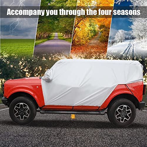 JSCARLIFE Car Cover for F-ord Bronco 4 Door 2021 2022 Windproof Dustproof Scratch Resistant Outdoor UV Protection Auto Rain Sunshade Exterior Cover Accessories (Half Car Cover) - Image 3