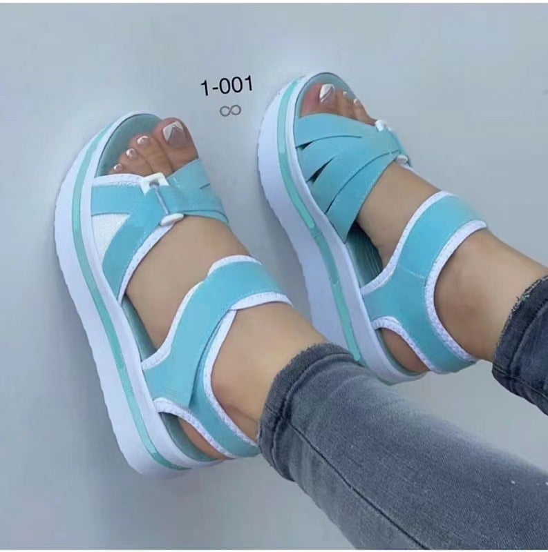 2023 New Large Size Thick-Soled Sandals Women'S Supply Flat-Soled Velcro Women'S Beach Sandals - Image 5