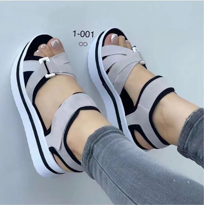 2023 New Large Size Thick-Soled Sandals Women'S Supply Flat-Soled Velcro Women'S Beach Sandals - Image 4