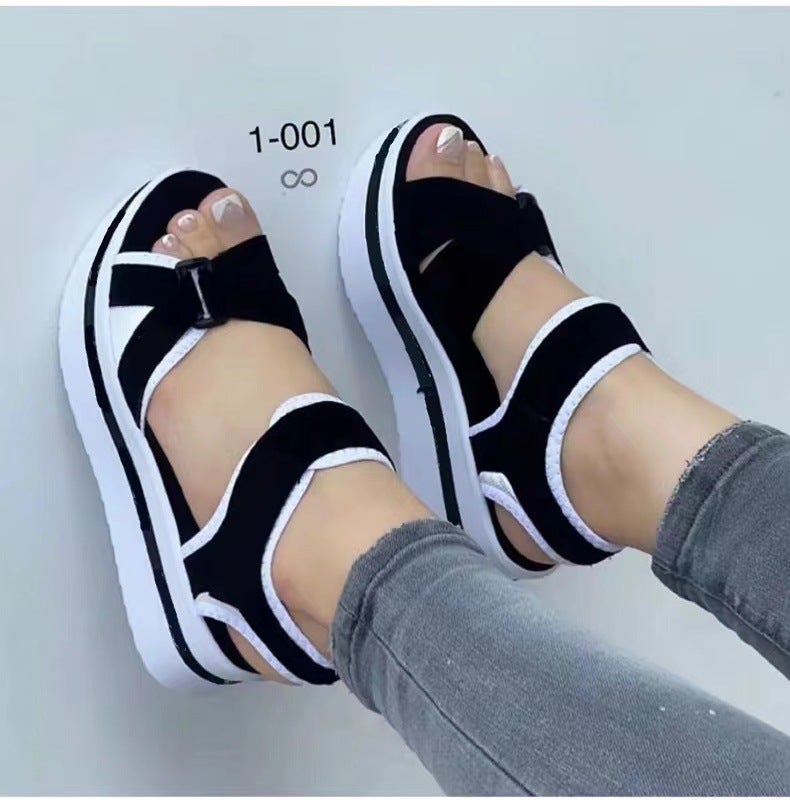 2023 New Large Size Thick-Soled Sandals Women'S Supply Flat-Soled Velcro Women'S Beach Sandals - Image 2