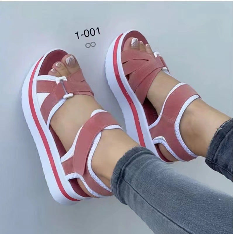 2023 New Large Size Thick-Soled Sandals Women'S Supply Flat-Soled Velcro Women'S Beach Sandals - Image 3