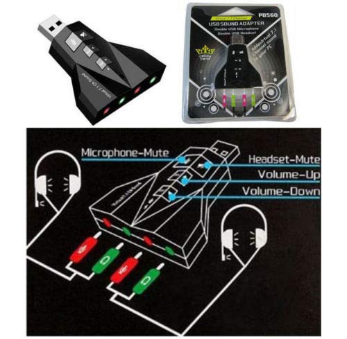 AlexVyan Airplane Virtual 7 1 Channel USB Sound Adapter External Sound Card with 2 Stereo Output and Mono Microphone-Input Jack (Black) Aeroplane with Volume/Sound Buttons - Image 2