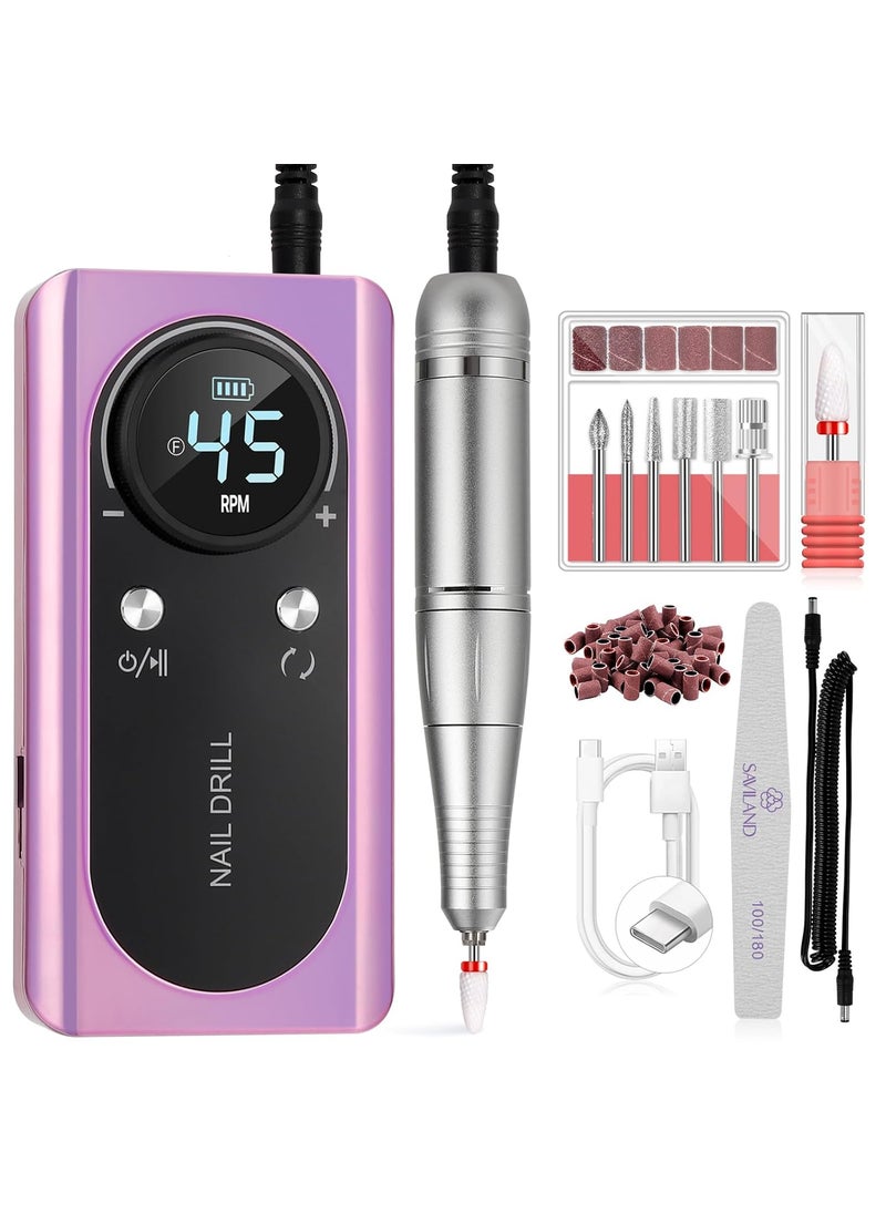 Saviland SAVILAND Electric Nail Drill Professional: 45000RPM Portable Nail Drill for 3Min Hard Acrylic Nails Removing, 2024 Pro Rechargeable Nail File Machine for Manicure Pedicure Salon Nail Tech Must Have 