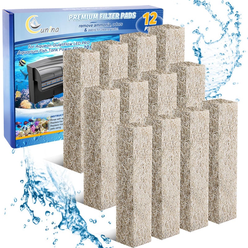 Cunina 12PCS Ammonia Reducer Filter Pads Compatible with Aqueon Quietflow 20 75 Sponge Replacement Filter Cartridges for Aqueon Quietflow LED PRO Aquarium Fish Tank Power Filter - Image 2