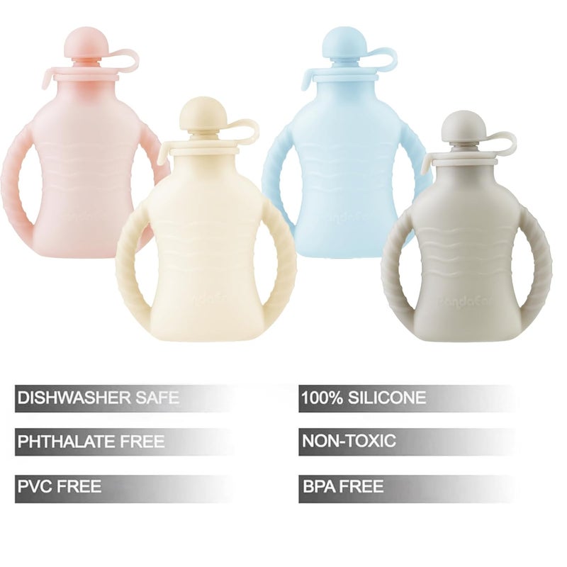 PandaEar 4 Pack Reusable Silicone Baby Food Pouches Washable Freezer Squeezable Pouch for Toddler Kids BPAFree Silicone Refillable Baby Food Storage 4oz - Image 4