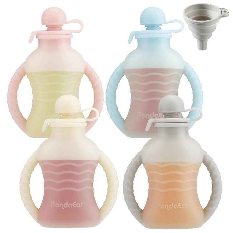 PandaEar 4 Pack Reusable Silicone Baby Food Pouches Washable Freezer Squeezable Pouch for Toddler Kids BPAFree Silicone Refillable Baby Food Storage 4oz - Image 1