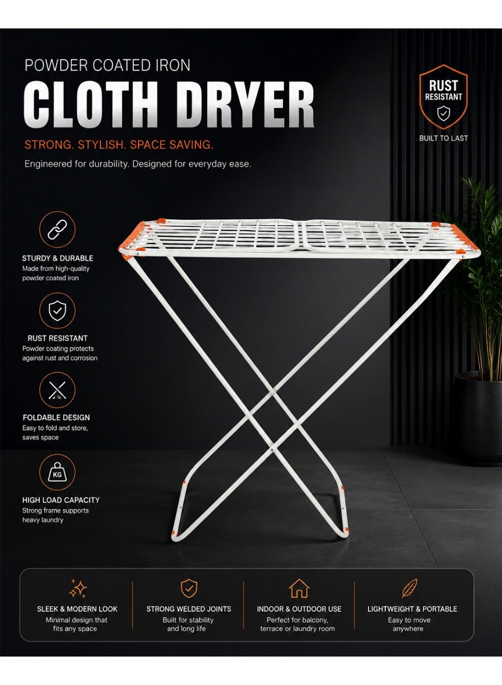 Delcasa Loyd Cloth Dryer- DC3712/ with Side Wings, Powder Coated Iron Construction/ Foldable, Sturdy, Sleek, Compact and Heavy Storage/ 18-meter Drying Space, 18 Kg Capacity