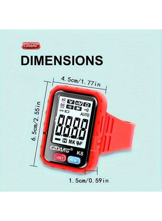 K8 Red Digital Multimeter Wrist Strap 4 3 Inch HD Display USB Rechargeable Electrical Tester - Image 4