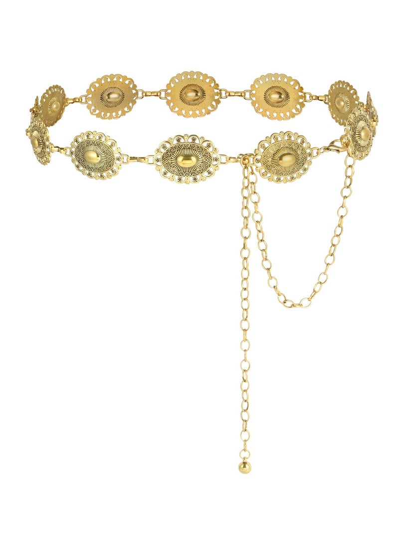 Gold Metal Concho Chain Belt for Women – Adjustable Boho Vintage Waist Chain  - Image 1