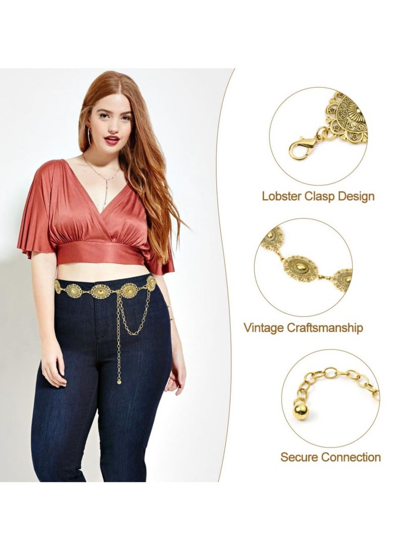 Gold Metal Concho Chain Belt for Women – Adjustable Boho Vintage Waist Chain  - Image 2