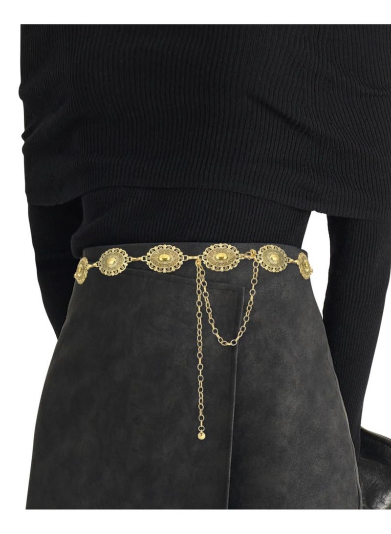 Gold Metal Concho Chain Belt for Women – Adjustable Boho Vintage Waist Chain  - Image 4