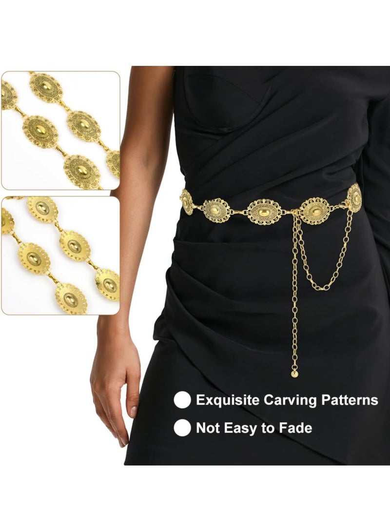 Gold Metal Concho Chain Belt for Women – Adjustable Boho Vintage Waist Chain  - Image 3