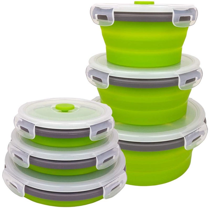 CARTINTS Green Silicone Collapsible Food Storage Containers-Prep/Storage Bowls with Lids - Round Silicone Food Storage Containers - Microwave and Freezer Safe 3Pack - Image 1