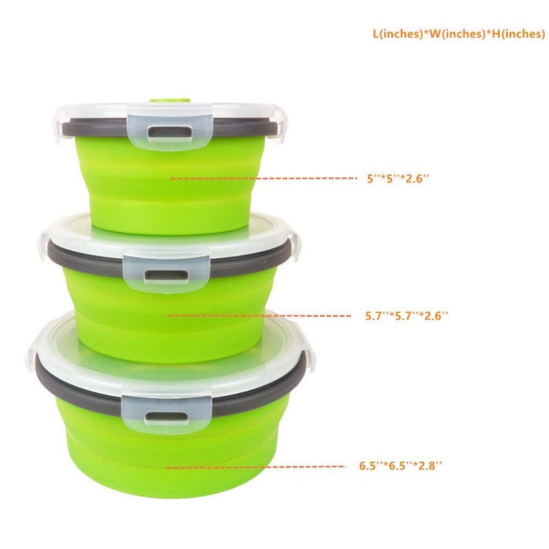 CARTINTS Green Silicone Collapsible Food Storage Containers-Prep/Storage Bowls with Lids - Round Silicone Food Storage Containers - Microwave and Freezer Safe 3Pack - Image 3