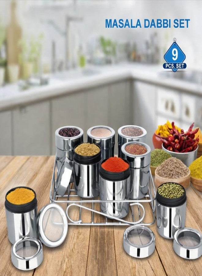 DARAZ Stainless Steel Masala Storage Container Set, 9 Compartments with Spoons and Stand, 190 ml, Silver - Image 4