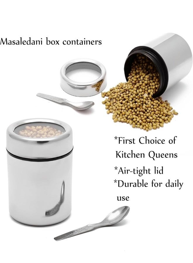 DARAZ Stainless Steel Masala Storage Container Set, 9 Compartments with Spoons and Stand, 190 ml, Silver - Image 5