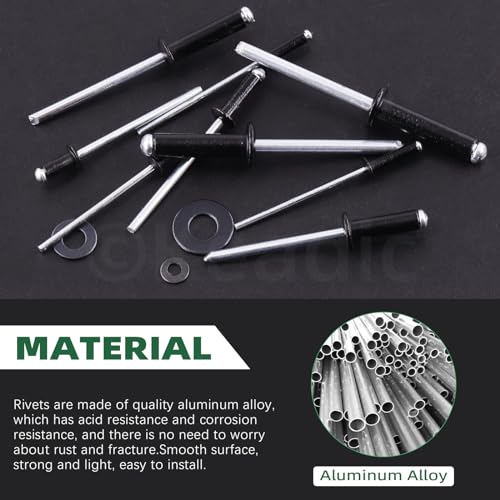 Keadic 560Pcs Pop Rivets Assortment Kit with Backup Washers, M2.4 M3.2 M4 M4.8 8 Sizes Aluminum Blind Rivets for Automotive, Marine, Ships (Black) - Image 5