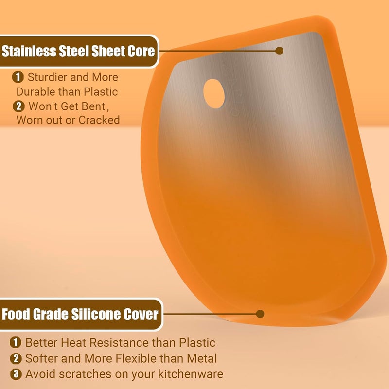 SAPID Silicone Dough Scraper with Stainless Steel Sheet, Curved Edge Flexible Bowl Scraper for Baking, Food Grade Silicone Bench Scraper for Sourdough Bread Proofing Basket, Set of 2, Gray & Orange, - Image 2