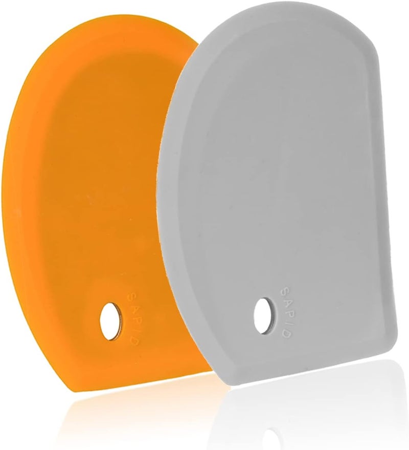 SAPID Silicone Dough Scraper with Stainless Steel Sheet, Curved Edge Flexible Bowl Scraper for Baking, Food Grade Silicone Bench Scraper for Sourdough Bread Proofing Basket, Set of 2, Gray & Orange, - Image 1