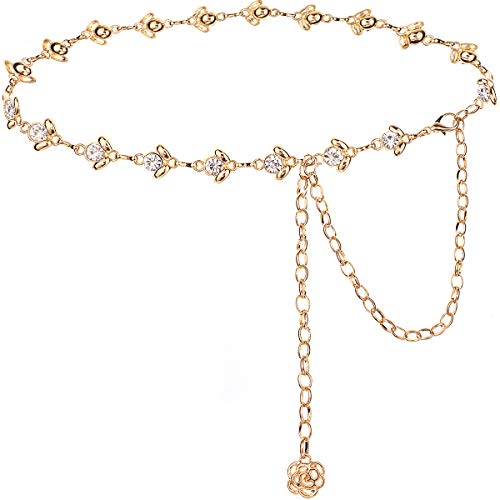 Suyi Gold Chain Belts for Women Rhinestone Waist Chain for Dress 105CM Gold - Image 1