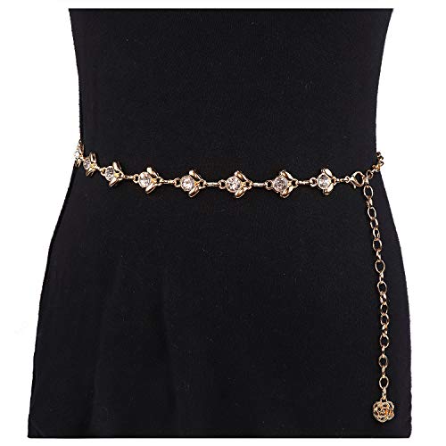 Suyi Gold Chain Belts for Women Rhinestone Waist Chain for Dress 105CM Gold - Image 5
