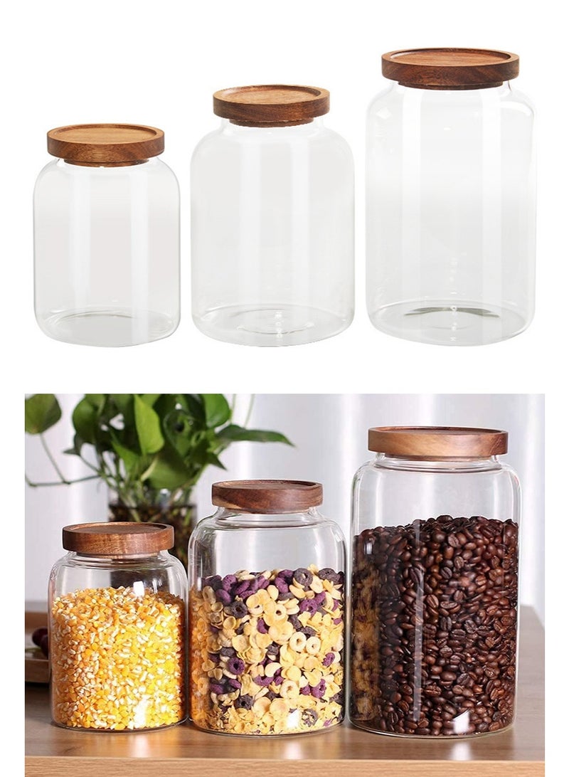 TAPIT 3PCS Large Glass Jar Set with Airtight Lids, Glass Canister Set with Wooden Lids, Glass Food Containers Suit for Kitchen Pantry for Flour, Tea, Coffee Beans, Sugar, Cookies (1250ML +2000ML+3000ML) - Image 1