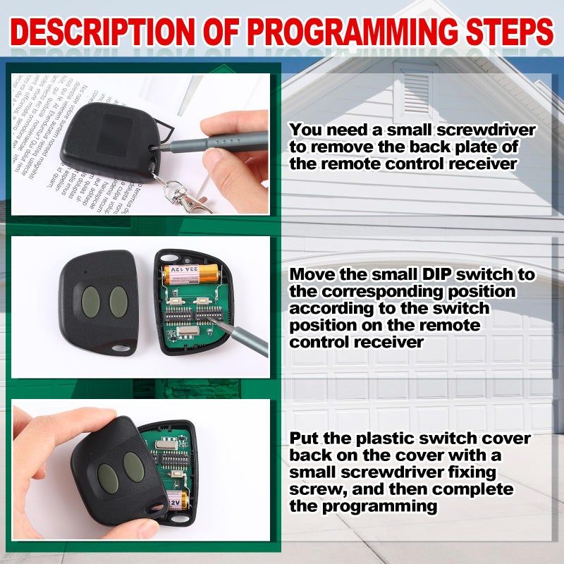 Kingdder 2 Pcs 10 Dip Switch Garage Door Remote Two Button Garage Remote Compatible With Multicode 300Mhz 3089 3060 3070 3083 Door Opener With Keychain  Control 2 Different Doors Simultaneously - Image 5