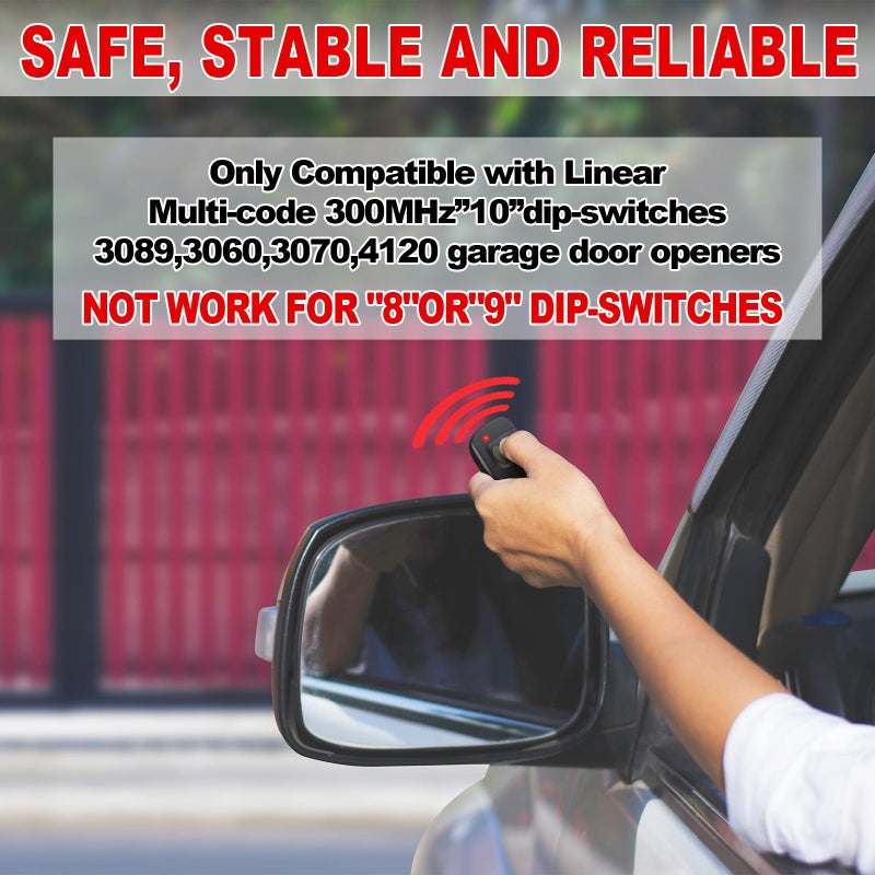 Kingdder 2 Pcs 10 Dip Switch Garage Door Remote Two Button Garage Remote Compatible With Multicode 300Mhz 3089 3060 3070 3083 Door Opener With Keychain  Control 2 Different Doors Simultaneously - Image 3