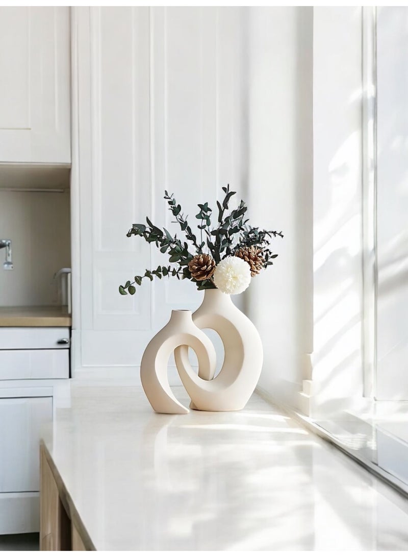 Nexa Double hollow white ceramic vase, Home Decor  - Image 2