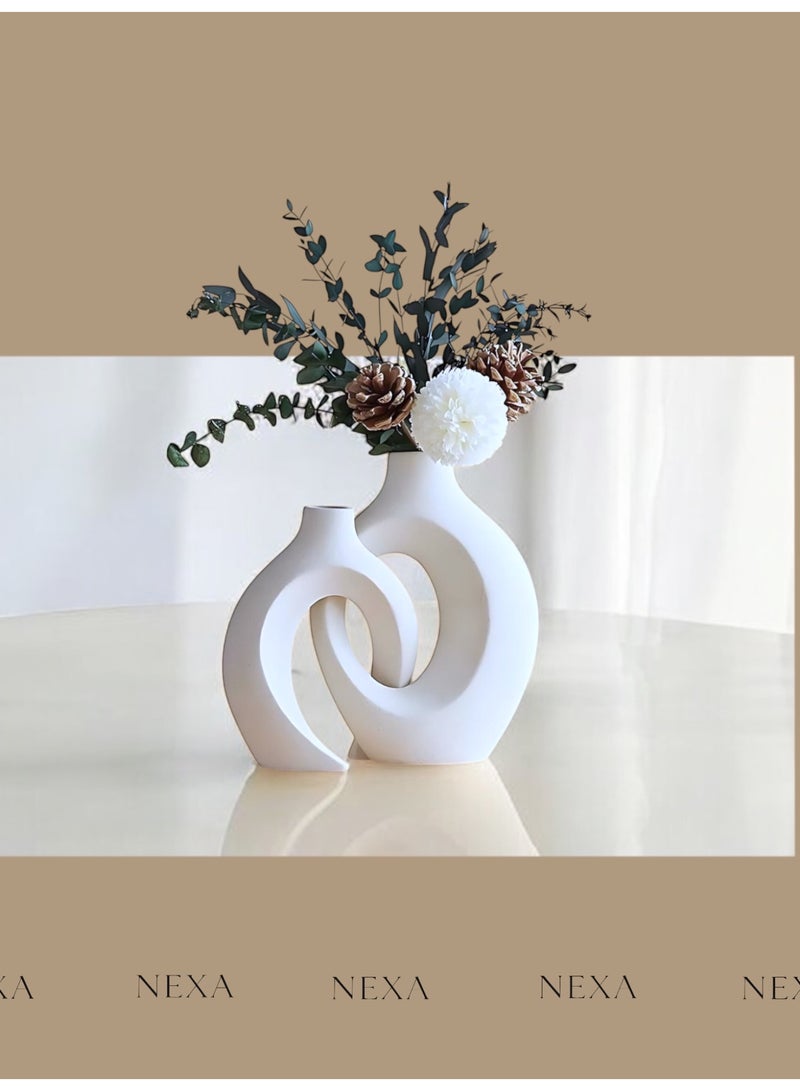 Nexa Double hollow white ceramic vase, Home Decor  - Image 5