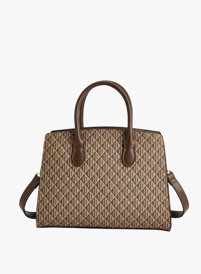 ايل حقيبة يد نسائية بطبعة شعار بحمالات مزدوجة وإغلاق بسحاب - Image 3