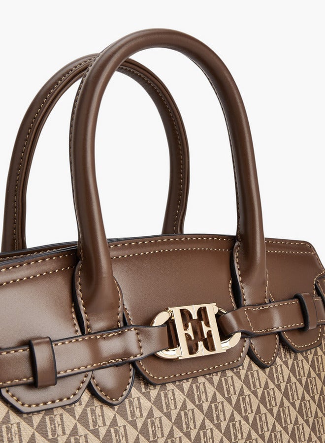 ايل حقيبة يد نسائية بطبعة شعار بحمالات مزدوجة وإغلاق بسحاب - Image 4