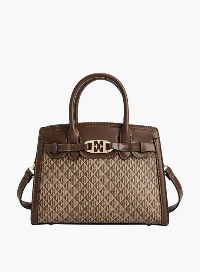 ايل حقيبة يد نسائية بطبعة شعار بحمالات مزدوجة وإغلاق بسحاب - Image 1