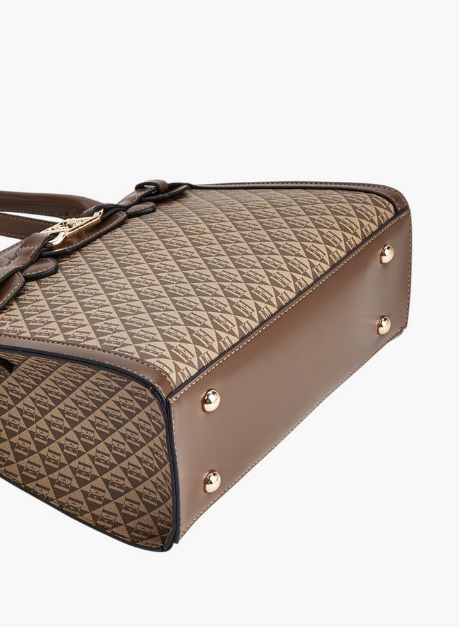 ايل حقيبة يد نسائية بطبعة شعار بحمالات مزدوجة وإغلاق بسحاب - Image 5