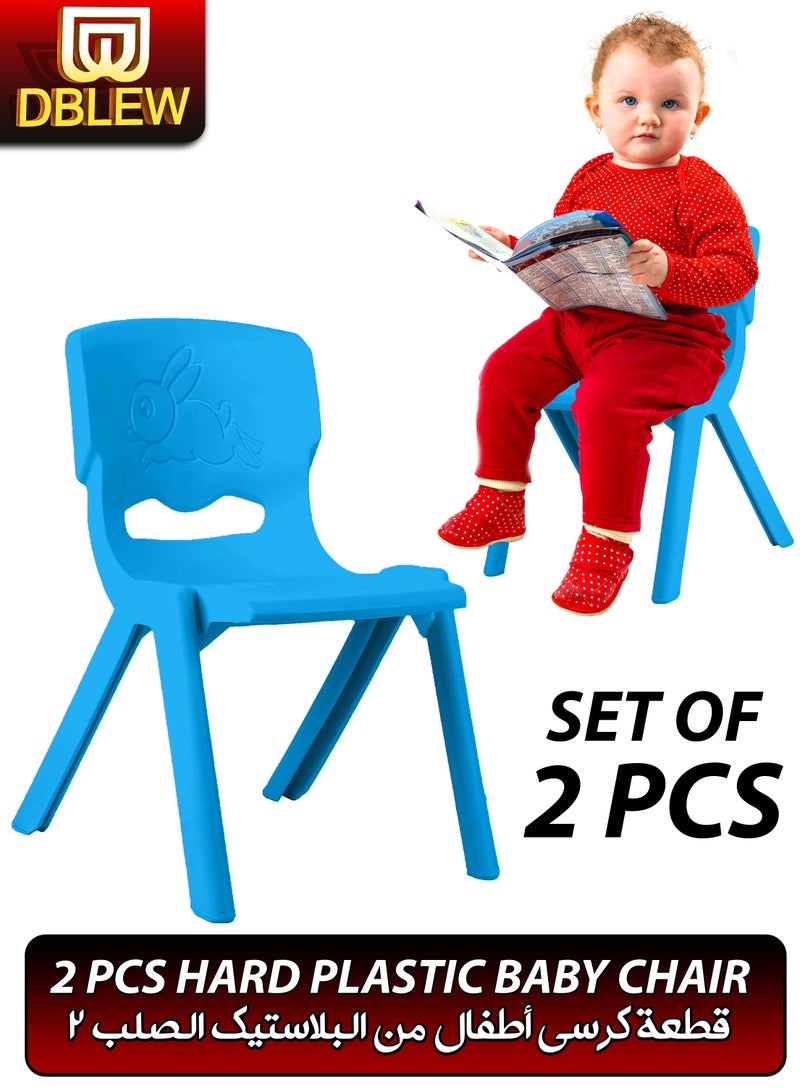 دي بلو مجموعة من كرسيين للأطفال من البلاستيك الصلب القابل للتكديس، مقاعد ملونة وقوية مناسبة للأطفال والرضع للاستخدام في المنزل، الفصول الدراسية، الأنشطة المدرسية، رياض الأطفال، دور الحضانة، منطقة اللعب، والاستخدام الخارجي. أثاث قوي ودائم وخفيف الوزن، مع تصميم سهل التنظيف. الأبعاد: 32 سم × 50 سم × 36 سم - Image 1