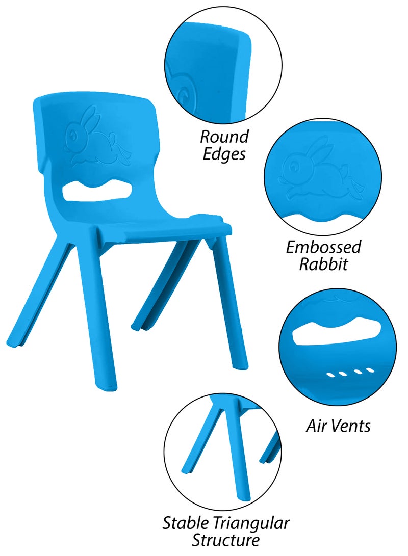 دي بلو مجموعة من كرسيين للأطفال من البلاستيك الصلب القابل للتكديس، مقاعد ملونة وقوية مناسبة للأطفال والرضع للاستخدام في المنزل، الفصول الدراسية، الأنشطة المدرسية، رياض الأطفال، دور الحضانة، منطقة اللعب، والاستخدام الخارجي. أثاث قوي ودائم وخفيف الوزن، مع تصميم سهل التنظيف. الأبعاد: 32 سم × 50 سم × 36 سم - Image 2
