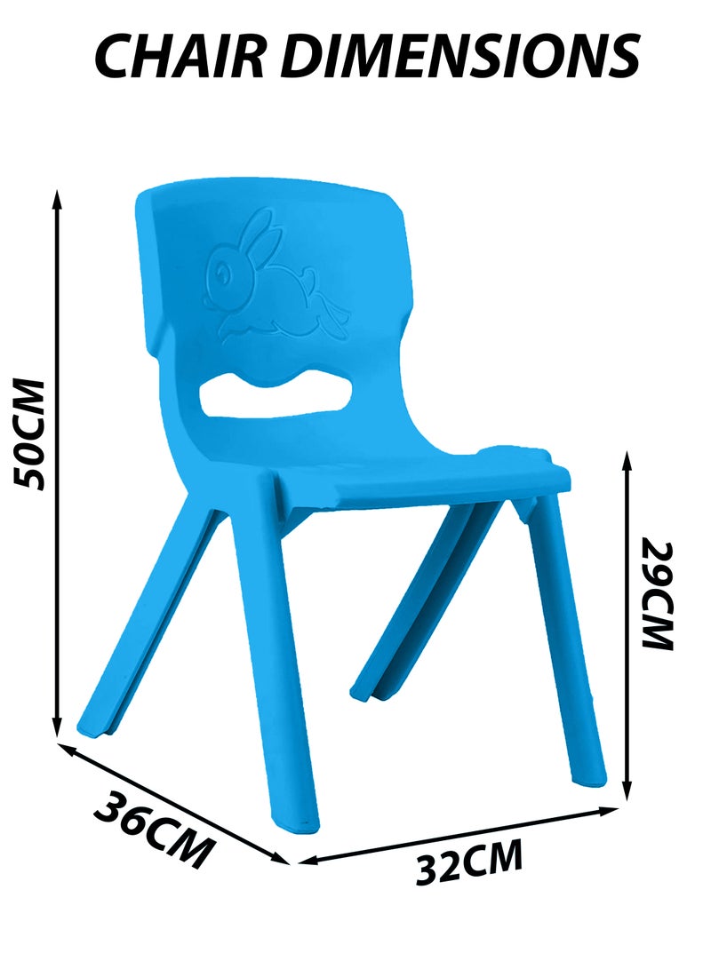 دي بلو مجموعة من كرسيين للأطفال من البلاستيك الصلب القابل للتكديس، مقاعد ملونة وقوية مناسبة للأطفال والرضع للاستخدام في المنزل، الفصول الدراسية، الأنشطة المدرسية، رياض الأطفال، دور الحضانة، منطقة اللعب، والاستخدام الخارجي. أثاث قوي ودائم وخفيف الوزن، مع تصميم سهل التنظيف. الأبعاد: 32 سم × 50 سم × 36 سم - Image 3