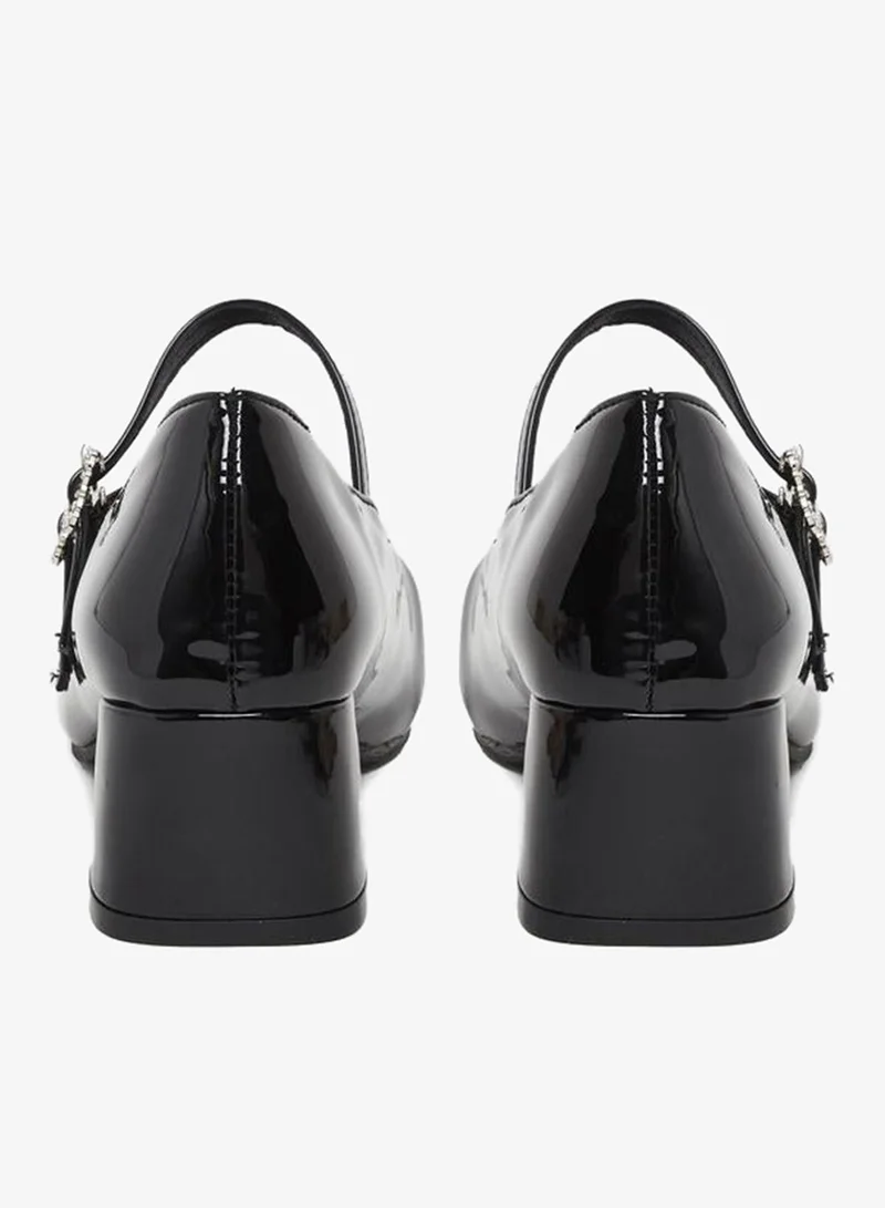 Take Two Black Black Mary Jane Flats Shoes with Heart Buckles for Women | Best Price UAE
