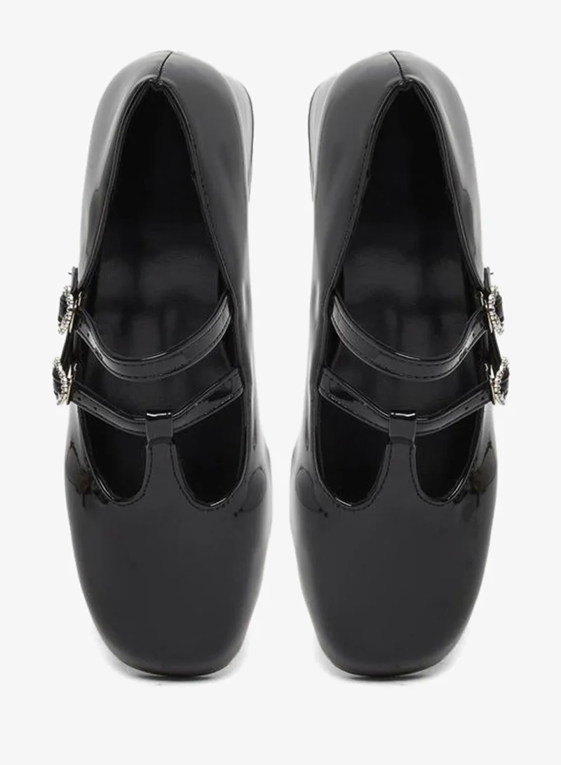 Take Two Black Black Mary Jane Flats Shoes with Heart Buckles for Women | Best Price UAE