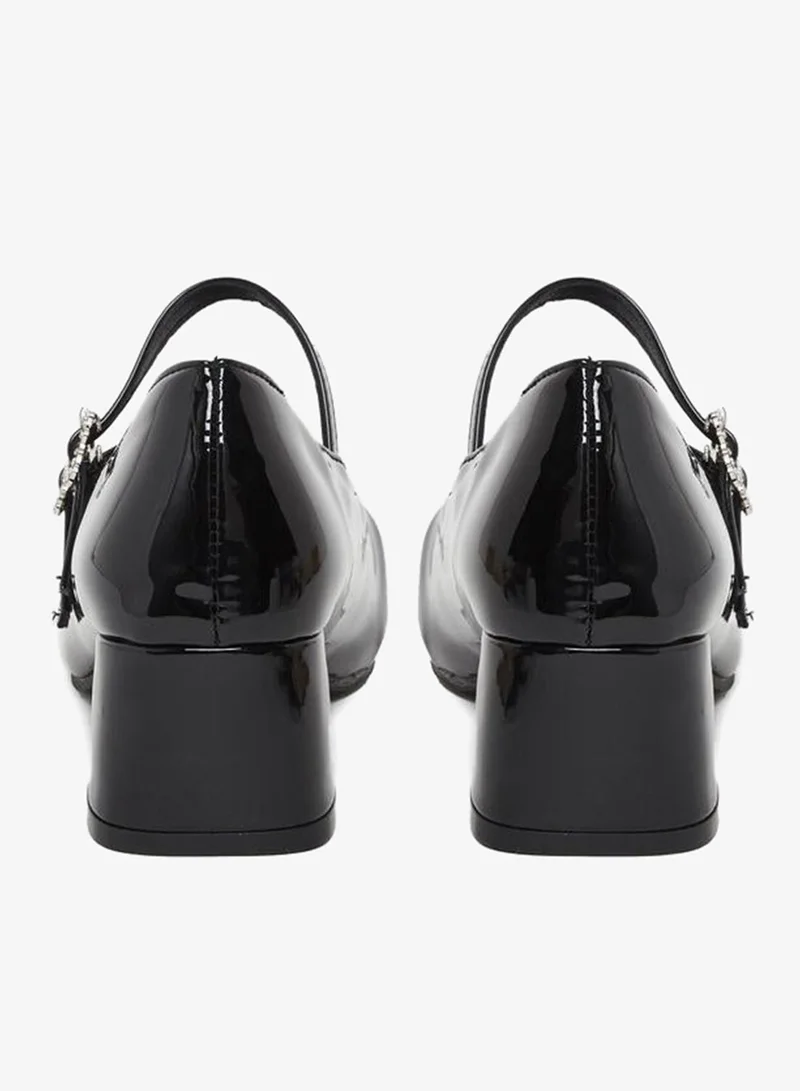 Take Two Black Black Mary Jane Flats Shoes with Heart Buckles for Women | Best Price UAE