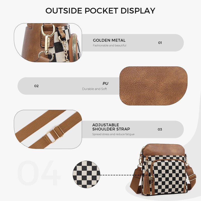 Women's Checker Pattern Colorblock Crossbody Bag - Image 4