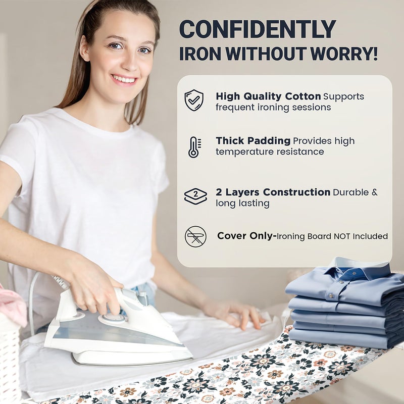 UniSimp Ironing Board Cover and Pad 15"x54" Extra Thick Natural Cotton, Scorch and Stain Resistant Padding, Standard Size Iron Board Cover with Fasteners Heavy Duty Elastic Edge, Heatproof Floral - Image 4