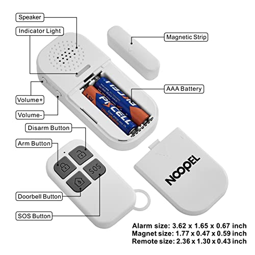 NOOPEL Door Alarms for Kids Safety, 2 Pack 130dB Window Sensor Pool Alarms When Opened for Home Security, 2-in-1 Alarm & Chime, 5-Level Volume Control, Door Chimes When Door Opens with Remote - Image 4